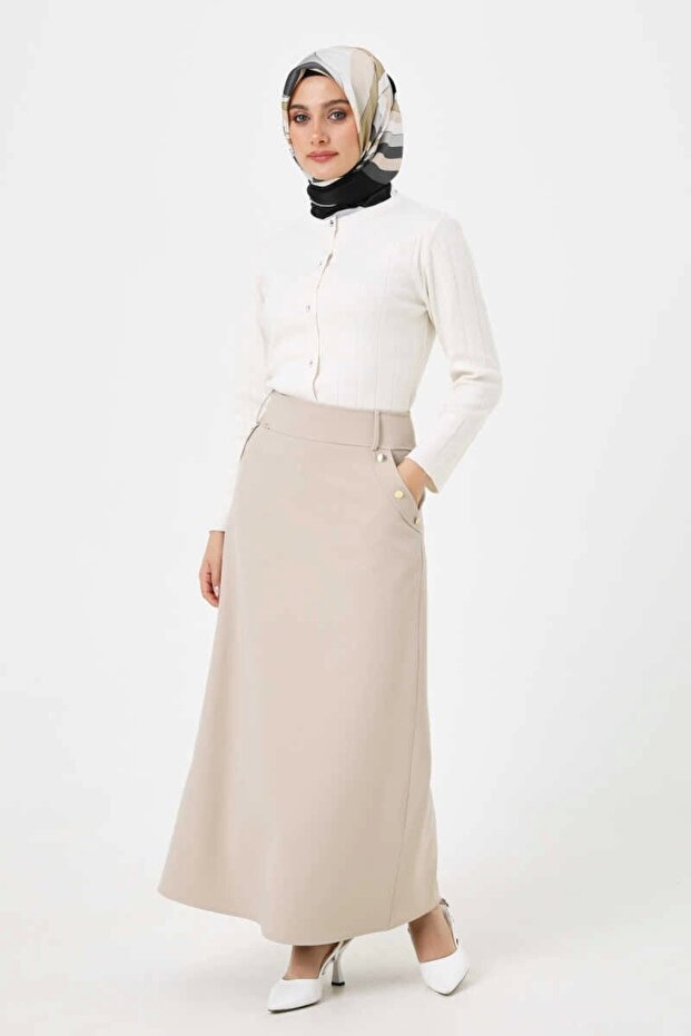 Taş Büyük Beden Düğme Detaylı Klasik Etek 2516041 - 1