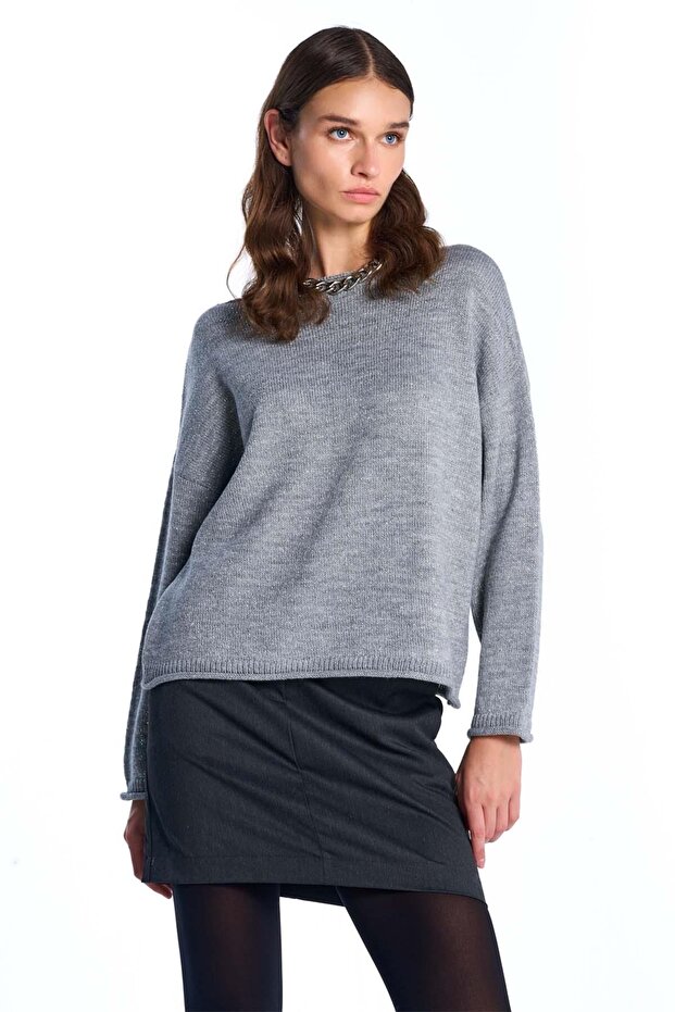 Gri Simli Triko Kazak - 1