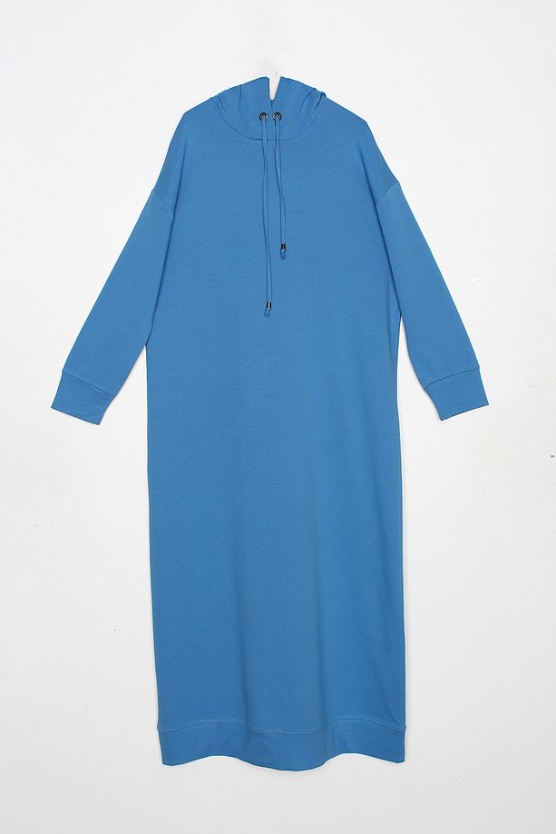 Saks Basic Kapüşonlu Örme Pamuklu Elbise - 5