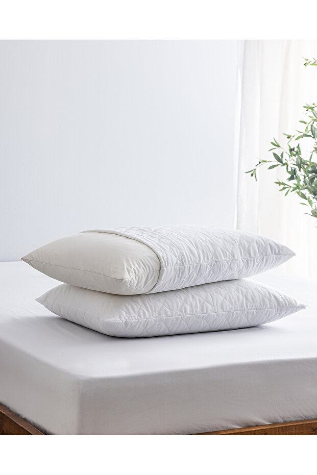 Crispy %100 Pamuk Kapitoneli 2'li Yastık Alezi - Beyaz - 1