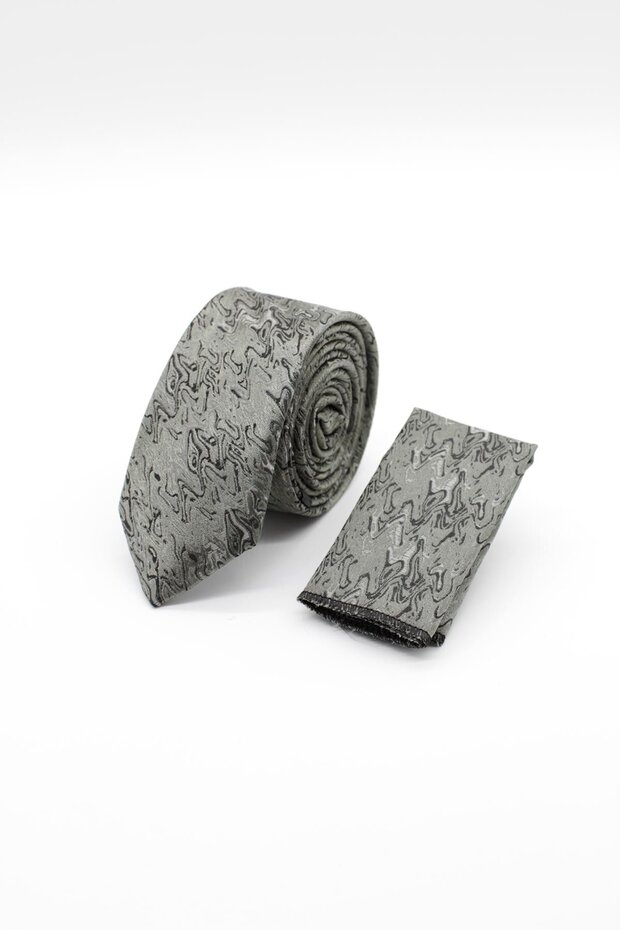 ربطة عنق رمادية منقوشة مقاس 6 سم -1090240112 - 1