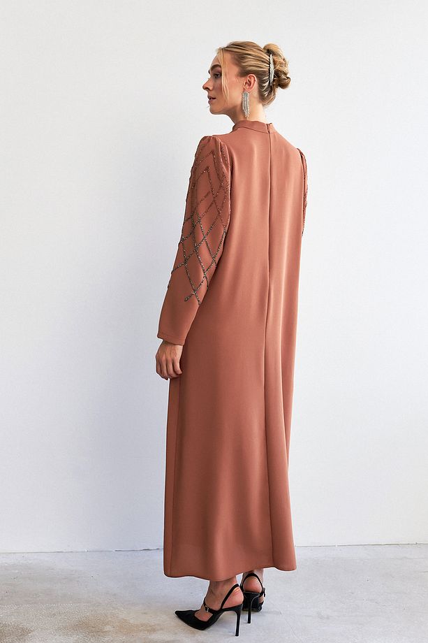 Alora Taş İşlemeli Abiye - Camel - 4
