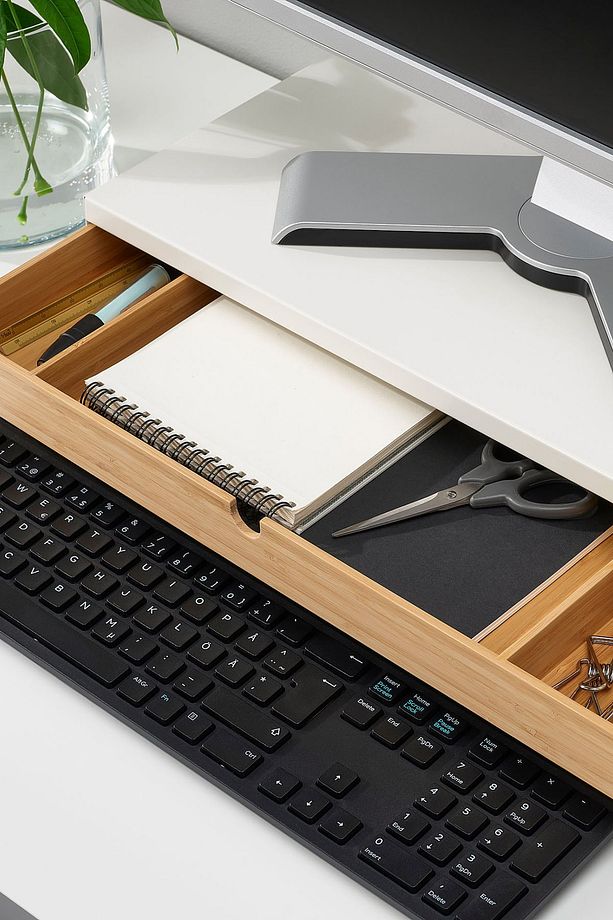 Monitör Yükseltici Stand Çekmeceli Organizerli Monitör Sehpası Metal Bambu BE001 - 3
