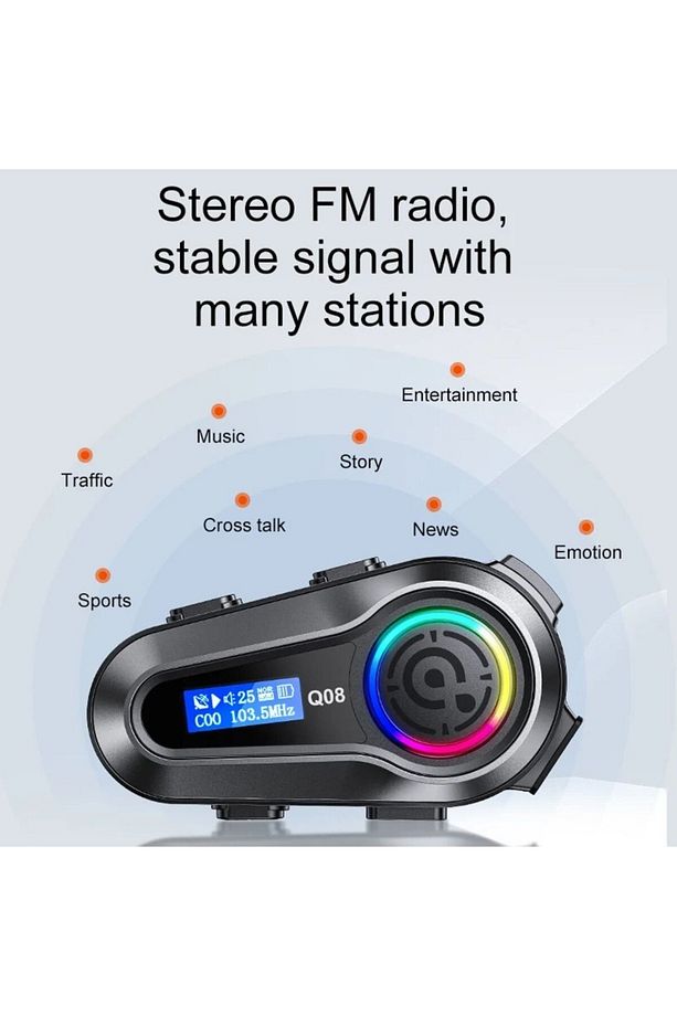 LCD Ekran Fm Radyolu Rgb Ledli Motosiklet Bluetooth Kask Kulaklık Intercom Su Geçirmez Interkom Q08 - 4