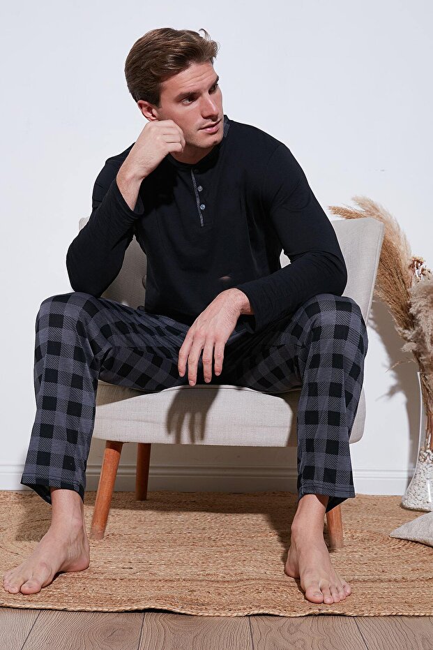 Men's Pajama Set - Plaid, Cotton, Regular Fit, Long Sleeve 60961005