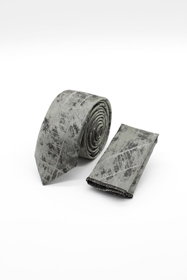 1090240113 ربطة عنق رمادية منقوشة مقاس 6 سم - 1