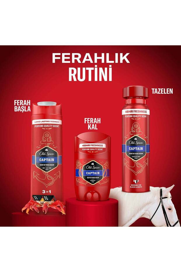 Captain Stick Deodorant 50 ml + Sprey Deo. 150 ml + Duş Jeli ve Şampuan 400 ml + Çanta - 8