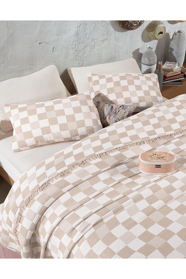 %100 Pamuk Tek Kişilik 160 X 240cm Yatak Örtüsü/1 Adet 50x70cm Yastık 4 Katlı Multi Muslin - 4