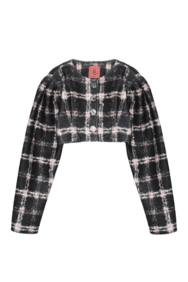 سترة رمادية قصيرة - نمط رمادي وأزرار - 2