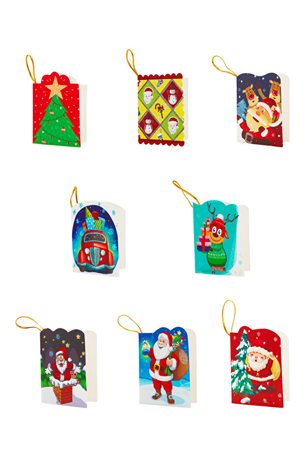 New Year's Greeting Card Mini Size 5X7 cm Glitter Embossed Can Be Hung on the Tree 8 Gift Note Cards