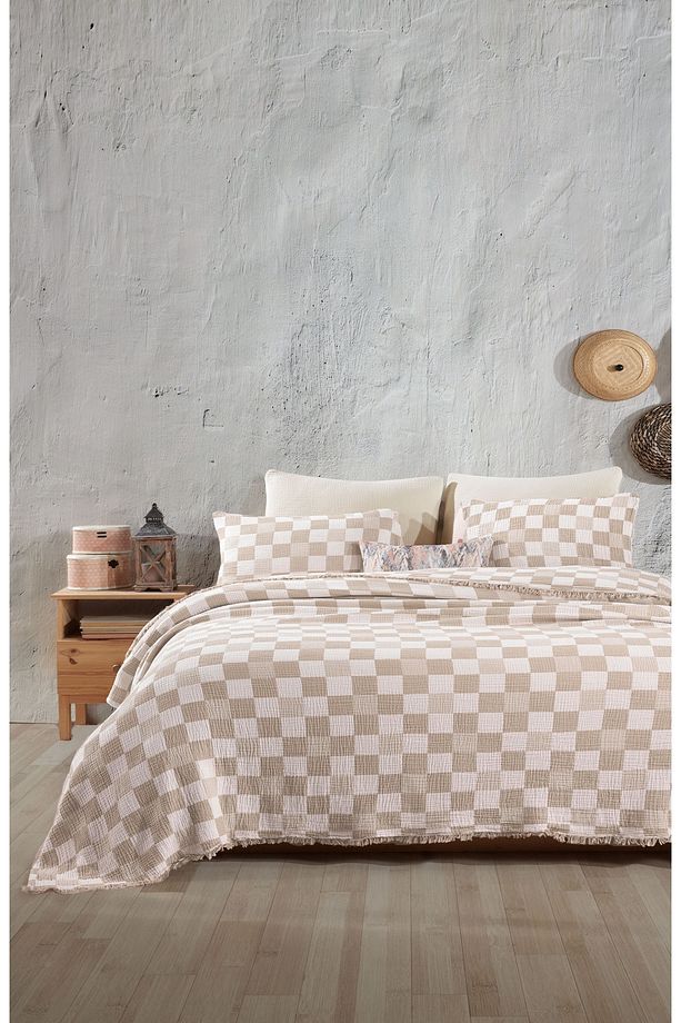 %100 Pamuk Tek Kişilik 160 X 240cm Yatak Örtüsü/1 Adet 50x70cm Yastık 4 Katlı Multi Muslin - 1