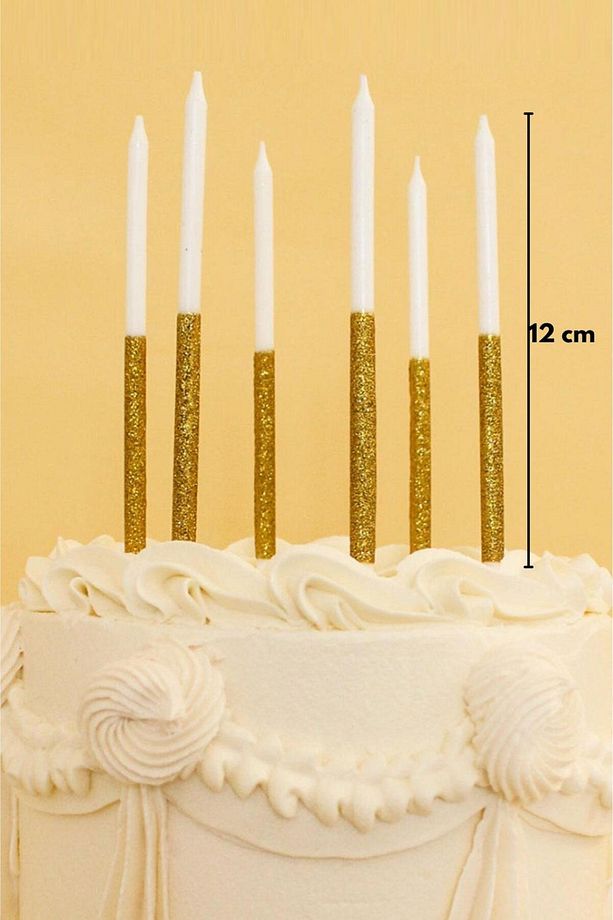 Altın Simli 12'li Mum Set - 3