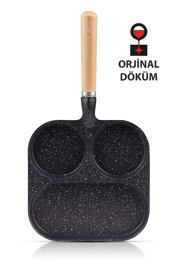 3 Bölmeli Granit Döküm Tava Pancake Yumurta Mücver Omlet Tavası - 1