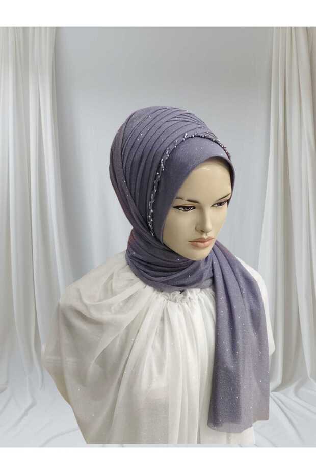 Dark Gray Embroidered Ready-Made Turban Ready-Made Shawl Ready-Made Veil