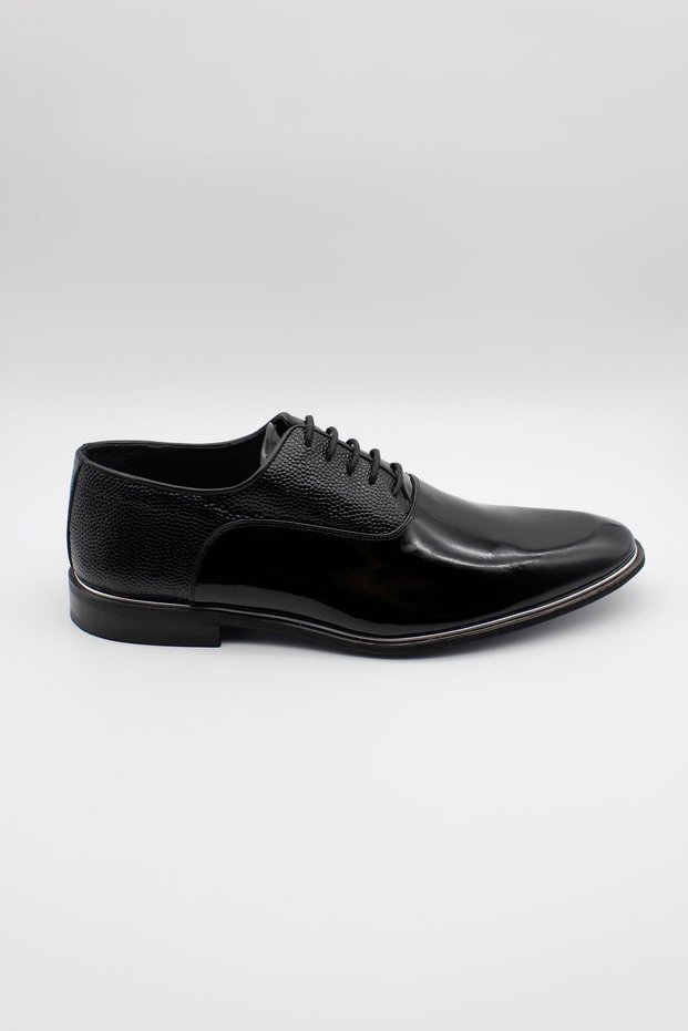 Men's Black Genuine Leather Patent Leather Neolite Sole Lace-Up Tuxedo Shoes 1033235127