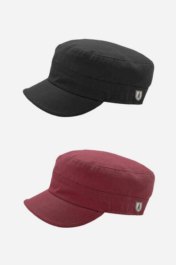 Men's Fidel Castro Hat 2-Piece Cap with Rosette Detail - Black/Claret Red