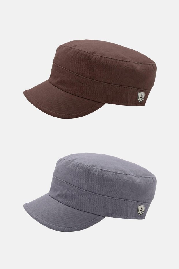 Men's Fidel Castro Hat 2-Piece Cap with Rosette Detail - Brown/Grey