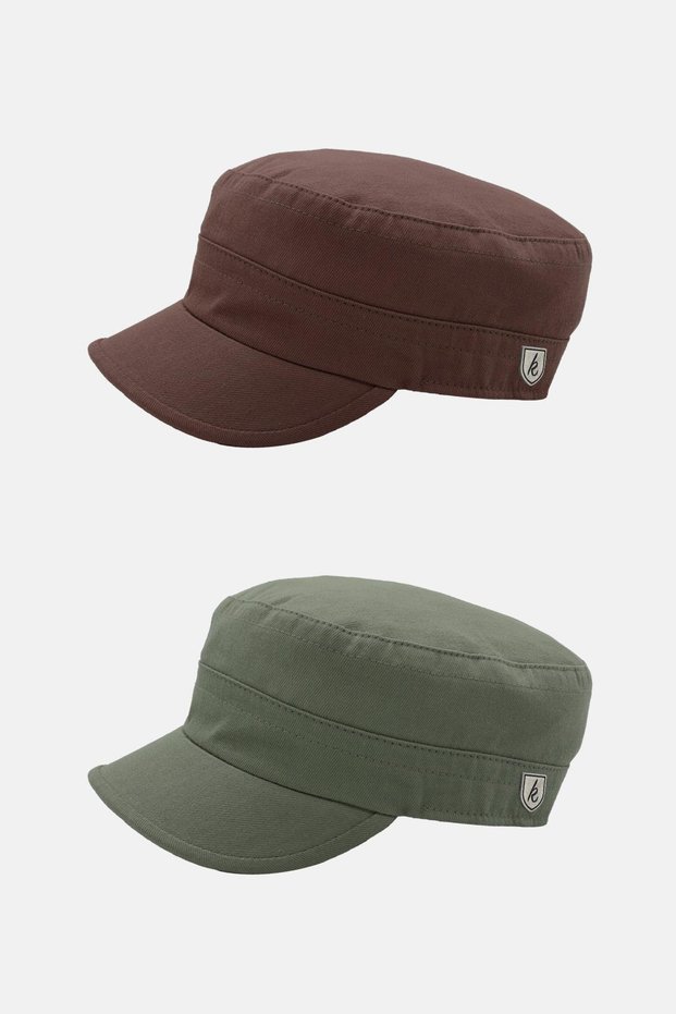 Men's Fidel Castro Hat 2-Piece Cap with Rosette Detail - Brown/Khaki