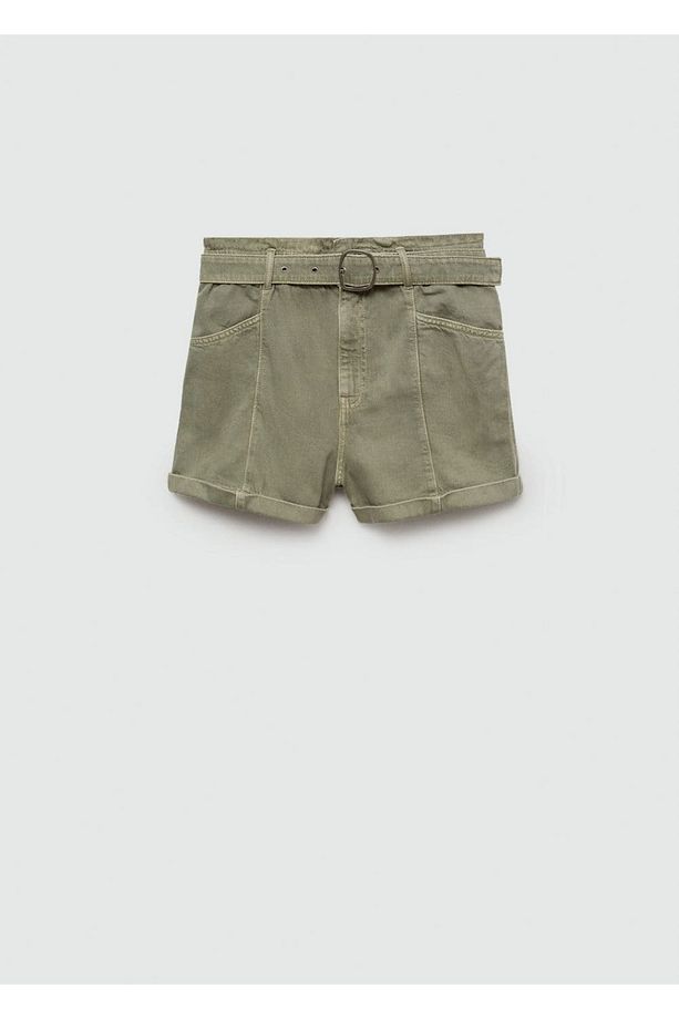 Kemerli denim şort - 3