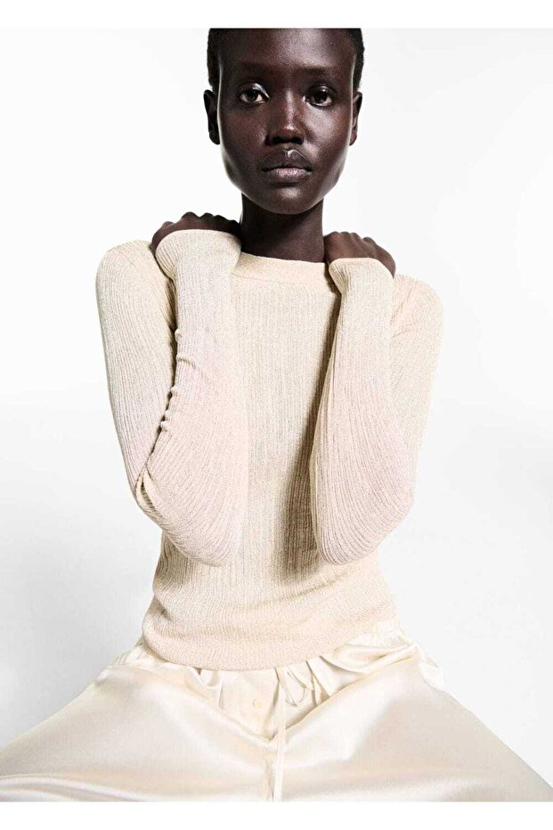 Yuvarlak yakalı simli kazak - 1