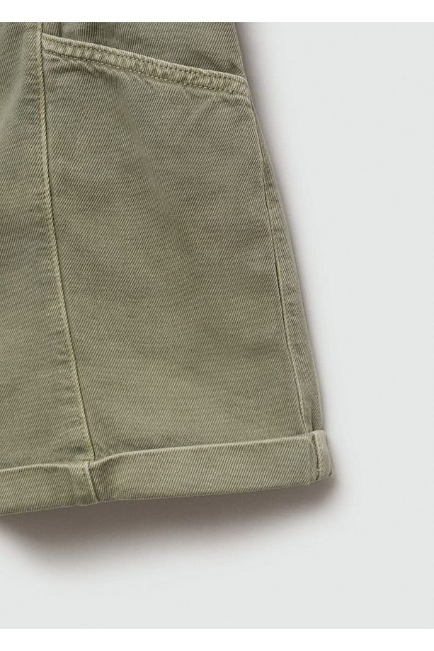 Kemerli denim şort - 5