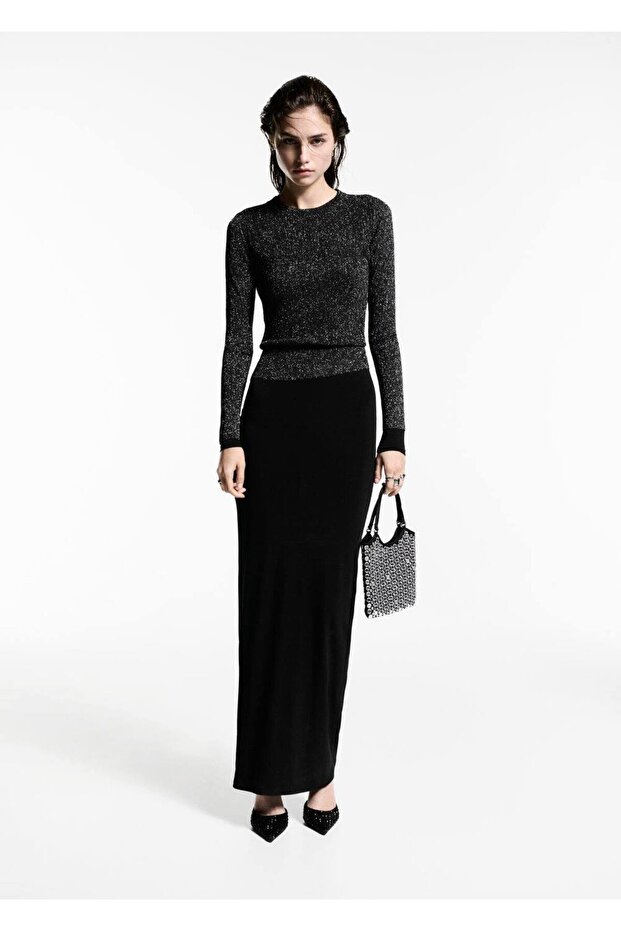 Yuvarlak yakalı simli kazak - 2