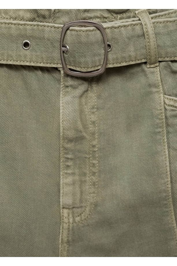 Kemerli denim şort - 6