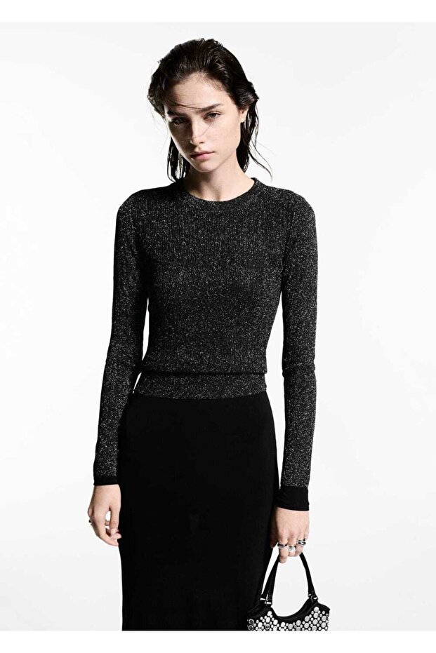 Yuvarlak yakalı simli kazak - 1