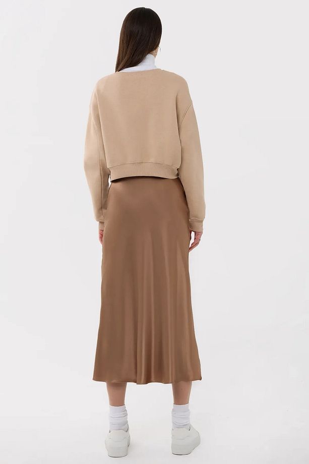 Yüksek Bel Saten Midi Etek - 4