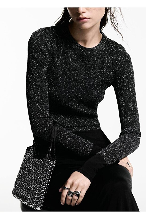 Yuvarlak yakalı simli kazak - 6