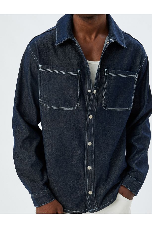 Kot Gömlek Ceket Oversize Cep Detaylı Pamuklu - 6