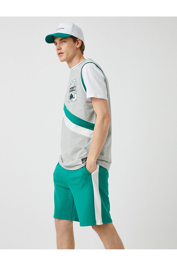 Slim Fit Şeritli Şort - 2