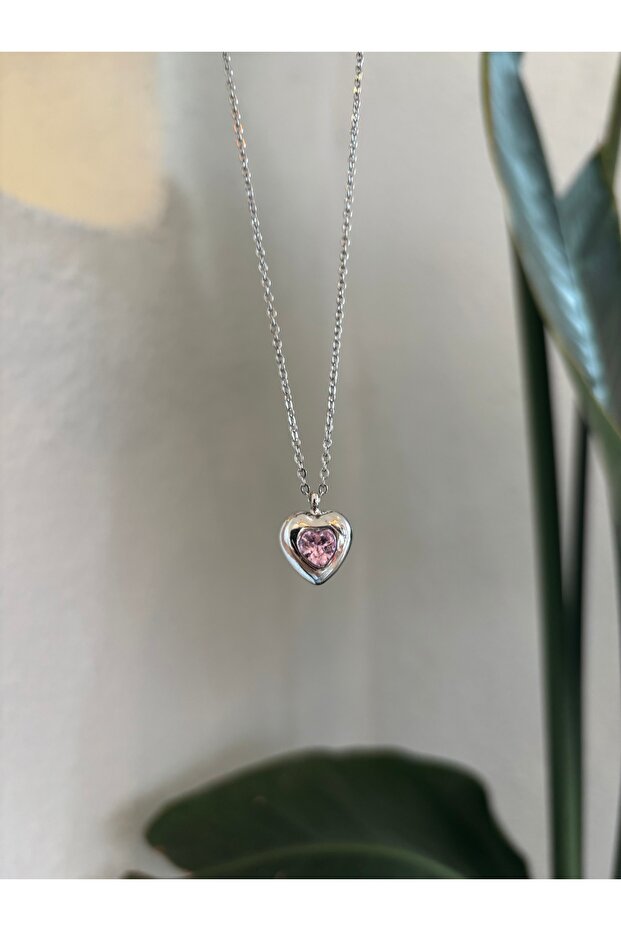 Silver Color Zircon Heart Women's Necklace