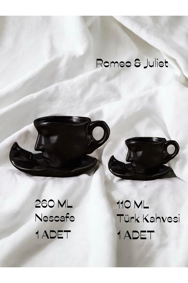 Romeo & Juliet Kupa 2’Li Set - 260 ML ve 110 ML Bardak Kupa Seti Kahve Sunum - 1