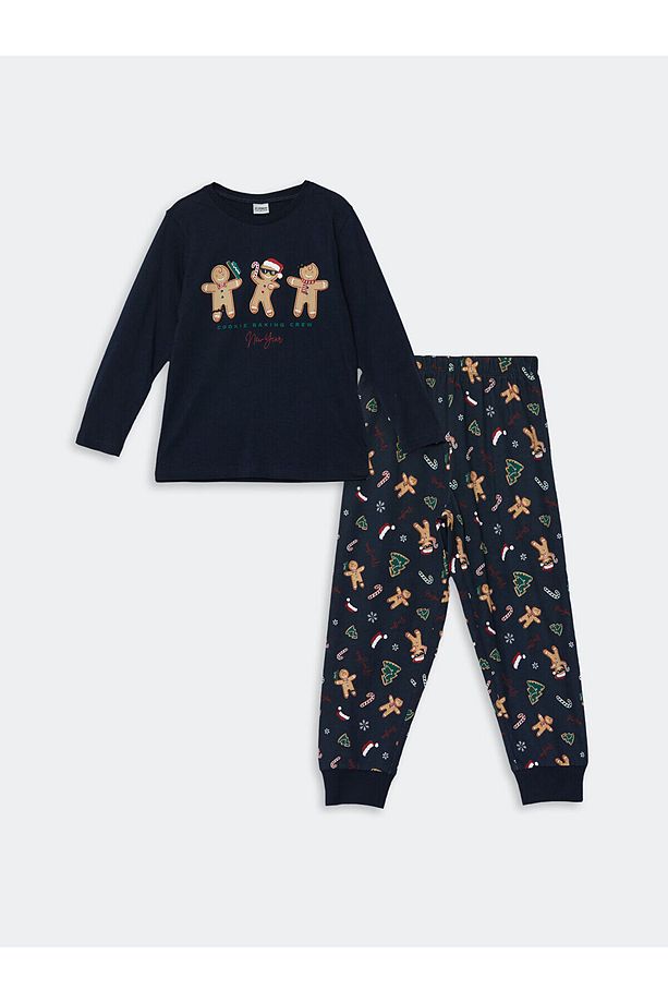 Lcwk Bisiklet Yaka Yılbaşı Temalı Erkek Çocuk Pijama Takımı - 1