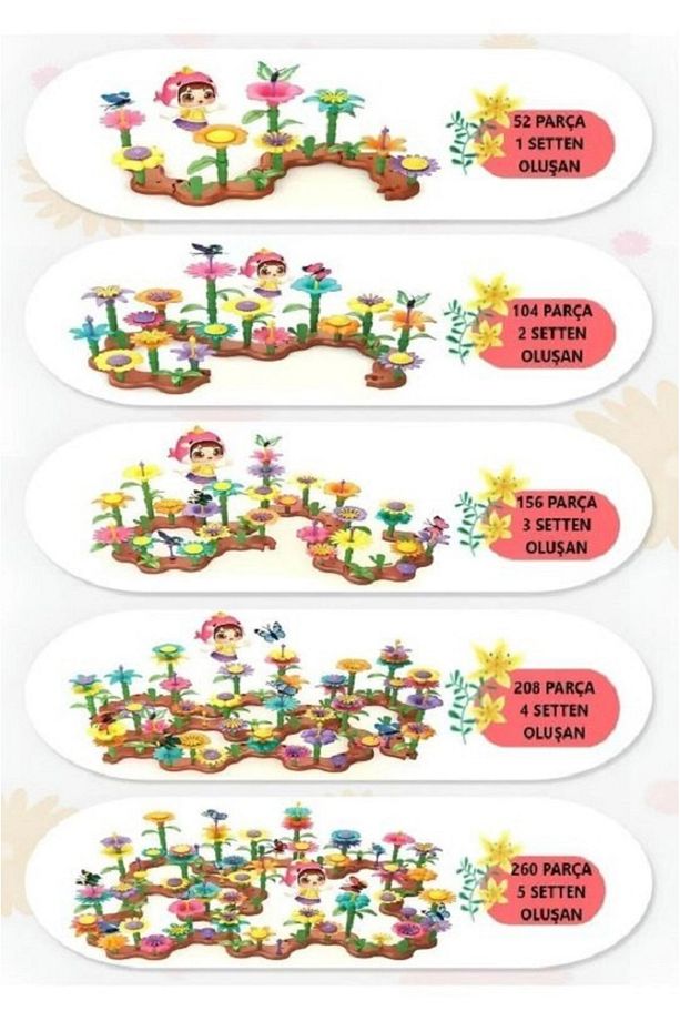 52 Parça Bahçe Çiçek Yapım Seti Yapı Blokları Yapboz Bul Tak Puzzle Çiçek Bahçesi Eğitici Oyuncak - 3