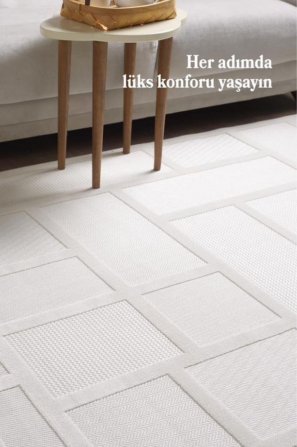 Sisal Krem Oturma Odası Halısı Kolay Temizlenebilir Yumuşak Dokulu ve Kaymaz Taban Şık Salon Halısı - 3