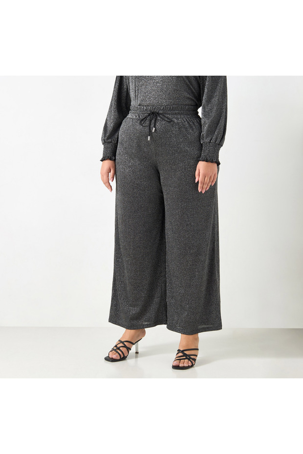 Plus Size Ulla Popken Textured Pants with Drawstring Closure - 1
