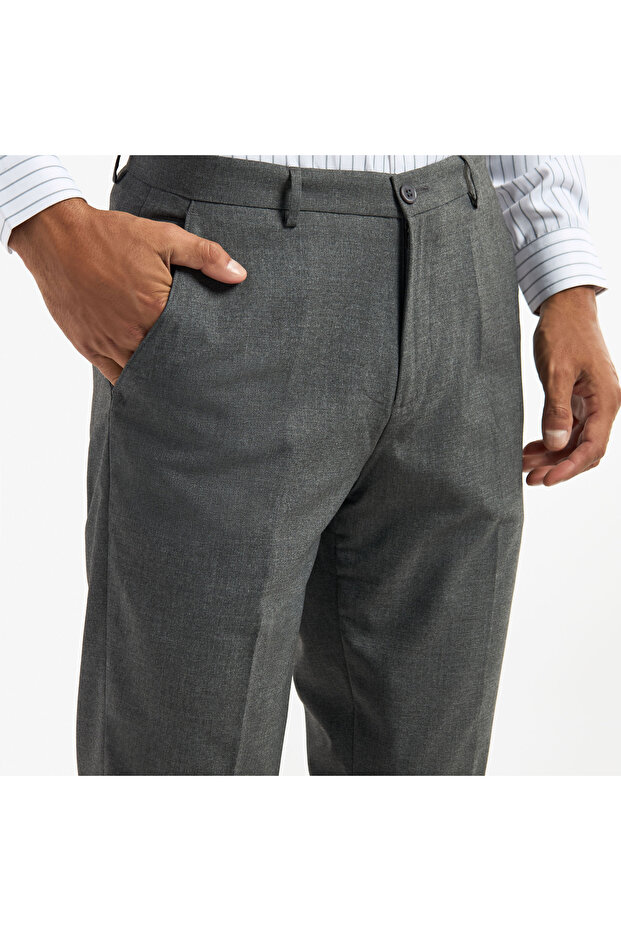 Regular Fit Flexi Waist Pants with Pockets and Buttons - 4