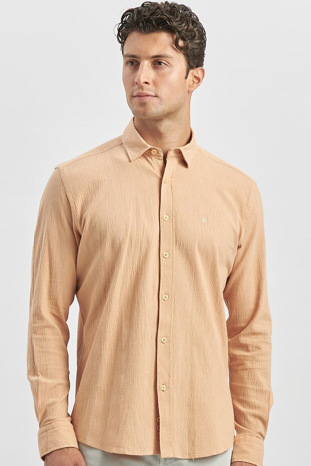 Orange long sleeve ribbed Piped %100 cotton casual Slim Fit slim cut shirt 1004240247