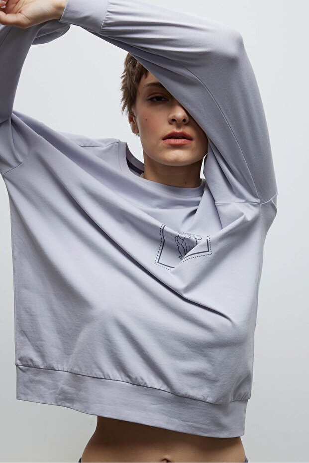 Kadın Pamuklu Uzun Kollu Pijama Üstü - 1