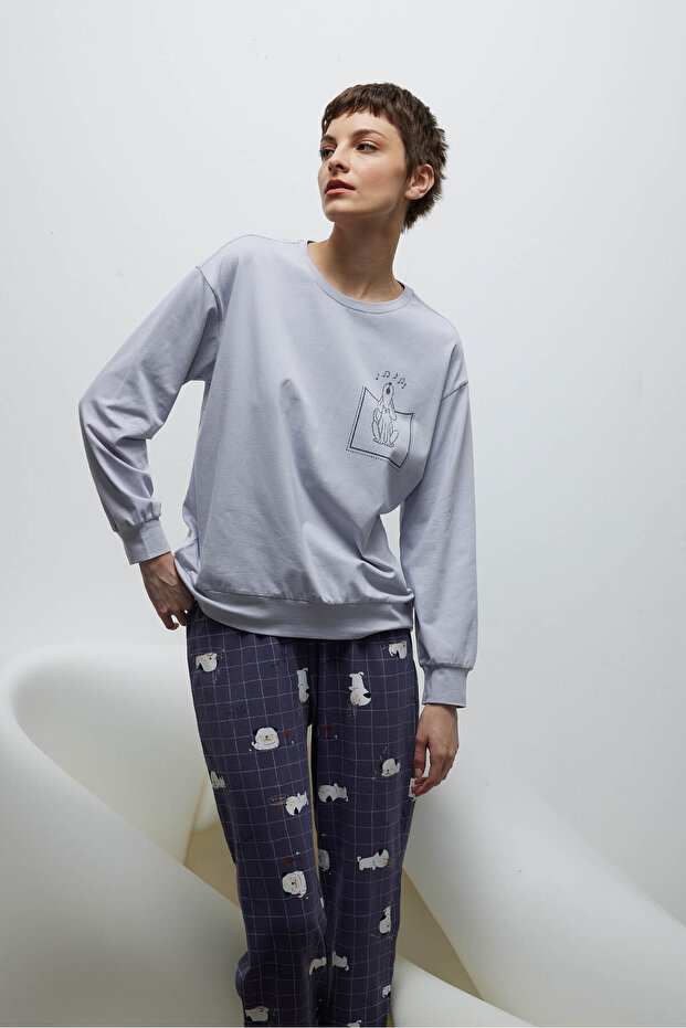 Kadın Pamuklu Uzun Kollu Pijama Üstü - 3