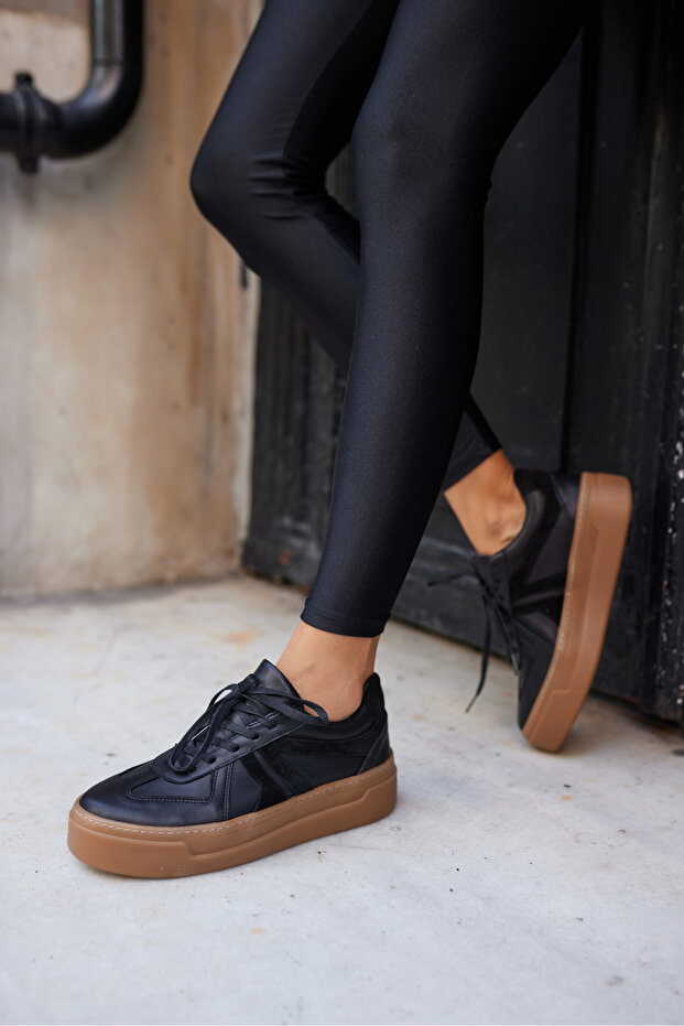 Bello Women's Black Real Leather Sneaker