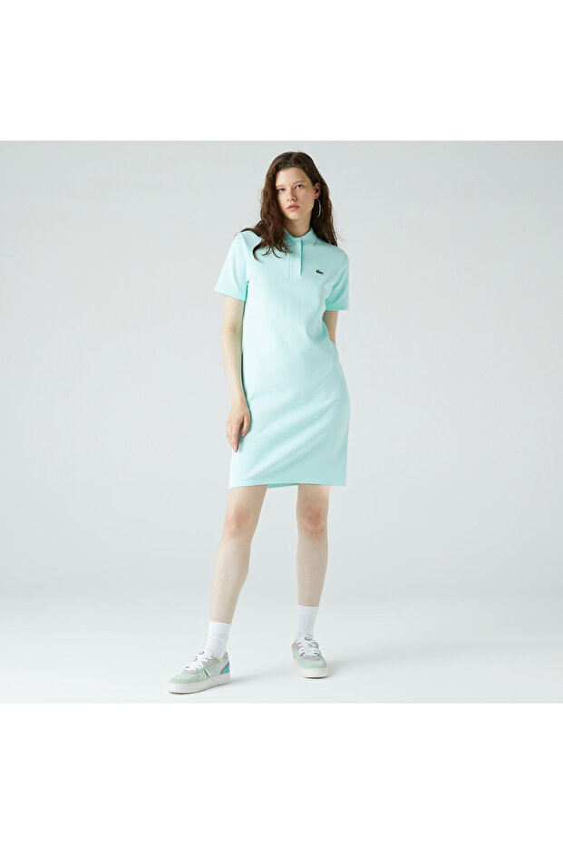 Women's Regular Fit Short Sleeve Polo Neck Light Green Dress