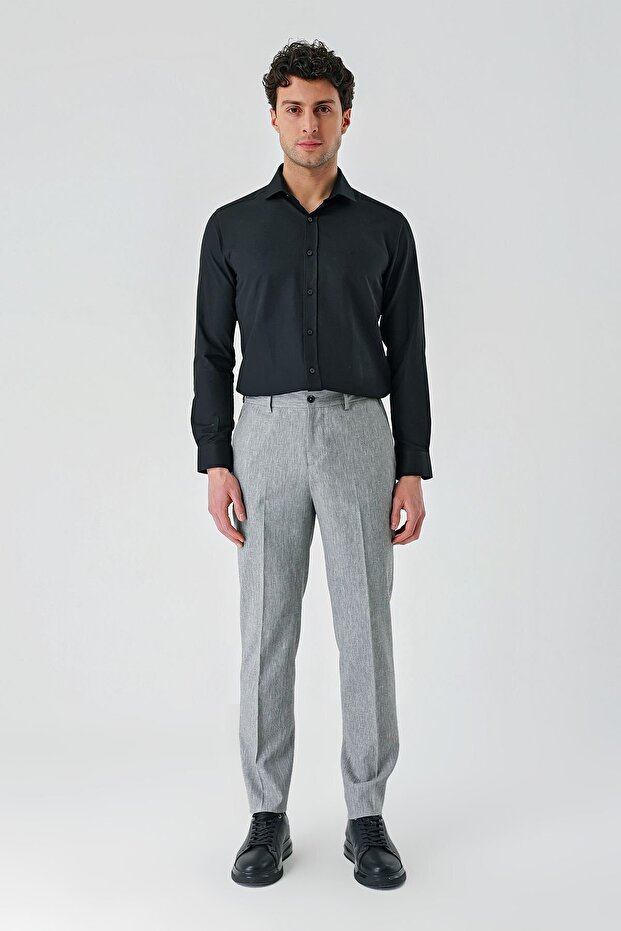 Gray Linen Elastic Side Pocket Casual Slim Fit Jogger Pants 1003240103