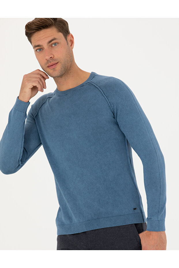 Dark Blue Slim Fit Crew Neck Knitwear Sweater 50278902-Vr032