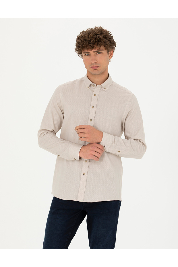 Beige Slim Fit Long Sleeve Shirt 50282786-Vr011