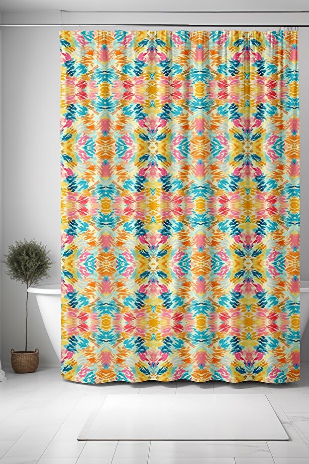 Bathroom Curtain, Ethnic Stripe Motifs Patterned Shower Curtain, Bathtub Curtain 175X200Cm