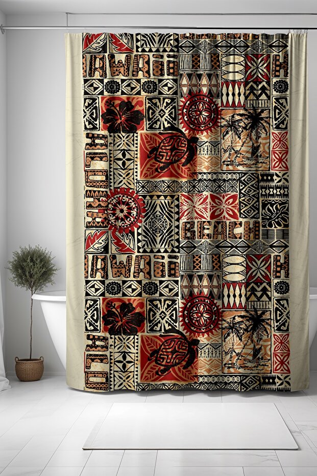 Bathroom Curtain, Ethnic Havaii Vacation Pattern Shower Curtain, Bathtub Curtain 175X200Cm