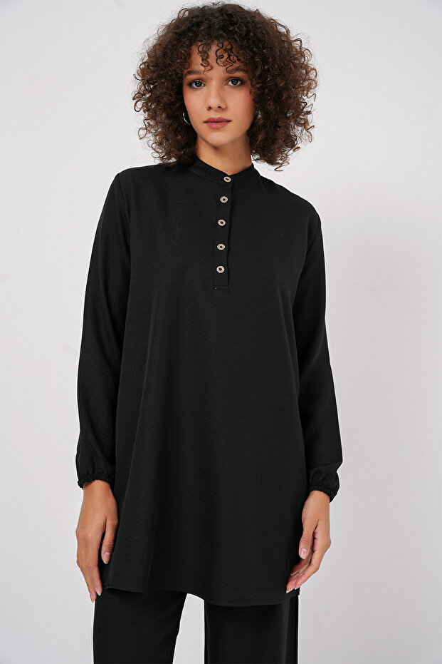 Black Linen 6678 Tunic and Trousers Set - 2